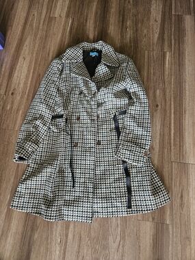 Black & Cream Houndstooth  Double-Breasted Coat